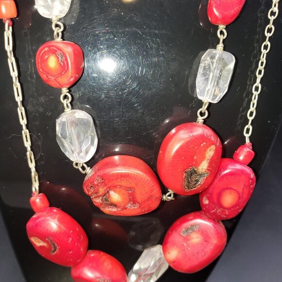 Red Coral Necklace Vintage - Raw And Natural  Double Strands High Quality 10' - Picture 2 of 9